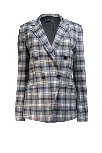 Theory - Grey, Black, & White Plaid Wool Blazer Sz 10 - Current Boutique
