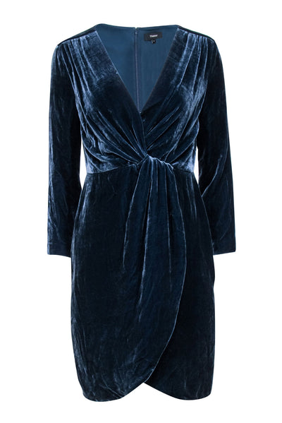 Current Boutique-Theory - Teal Velvet Long Sleeve Faux Wrap Mini Dress Sz 6