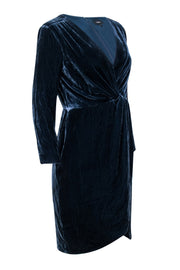 Current Boutique-Theory - Teal Velvet Long Sleeve Faux Wrap Mini Dress Sz 6