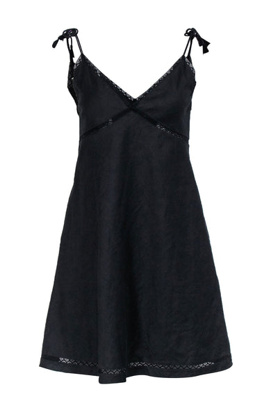 Current Boutique-Theory - Black Linen Blend Sleeveless Lace Trim Dress Sz 0