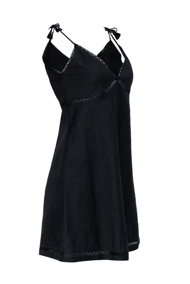 Current Boutique-Theory - Black Linen Blend Sleeveless Lace Trim Dress Sz 0