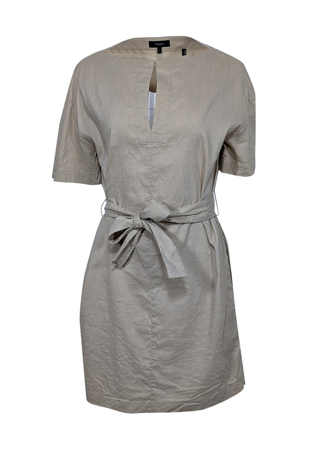 Theory - Beige Linen Blend Belted Shift Dress Sz 4 Theory - Beige Linen Blend Belted Shift Dress Sz 4