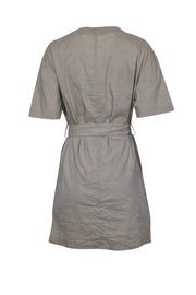 theory linen blend shift dress Theory Structured Twill Dress Gray Linen-Blend Size Small Short Sleeve Celebrity Owned