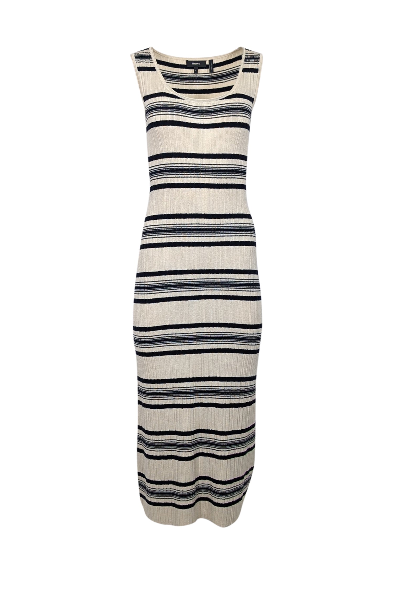 Theory - Cream & Navy Striped Wool Blend Ribbed Knit Dress Sz P | Current Boutique Theory - Cream & Navy Striped Wool Blend Ribbed Knit Dress Sz P | Current Boutique