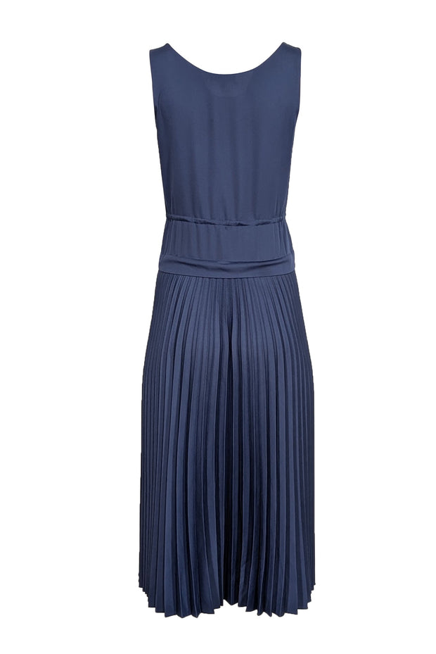 Theory - Navy Satin Pleated Midi Dress Sz P Theory - Navy Satin Pleated Midi Dress Sz P