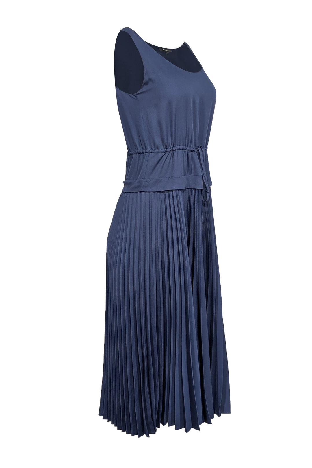 Theory - Navy Satin Pleated Midi Dress Sz P