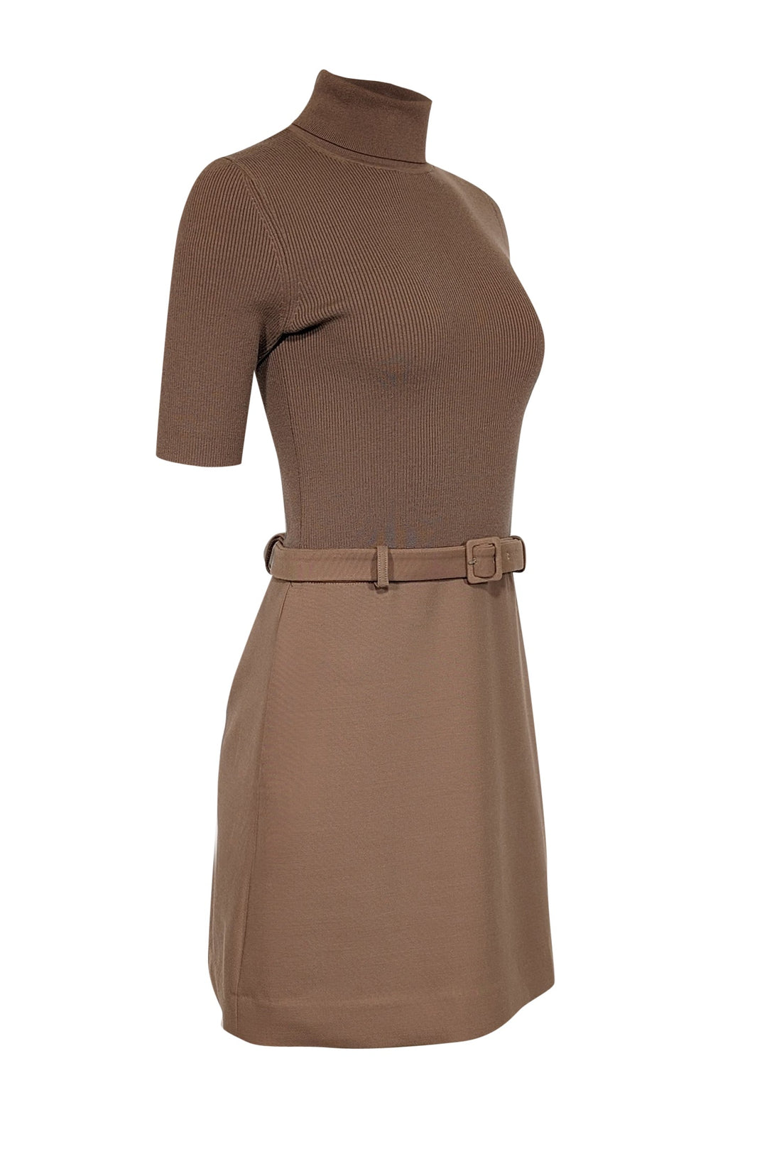 Theory - Tan Wool Blend Knit Combo Turtleneck Dress Sz S Theory - Tan Wool Blend Knit Combo Turtleneck Dress Sz S