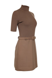 Theory - Tan Wool Blend Knit Combo Turtleneck Dress Sz S Theory - Tan Wool Blend Knit Combo Turtleneck Dress Sz S