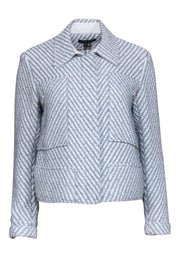 Current Boutique-Theory - White & Blue Textured Tweed Zip Up Moto Style Jacket Sz M