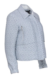 Current Boutique-Theory - White & Blue Textured Tweed Zip Up Moto Style Jacket Sz M