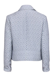 Current Boutique-Theory - White & Blue Textured Tweed Zip Up Moto Style Jacket Sz M