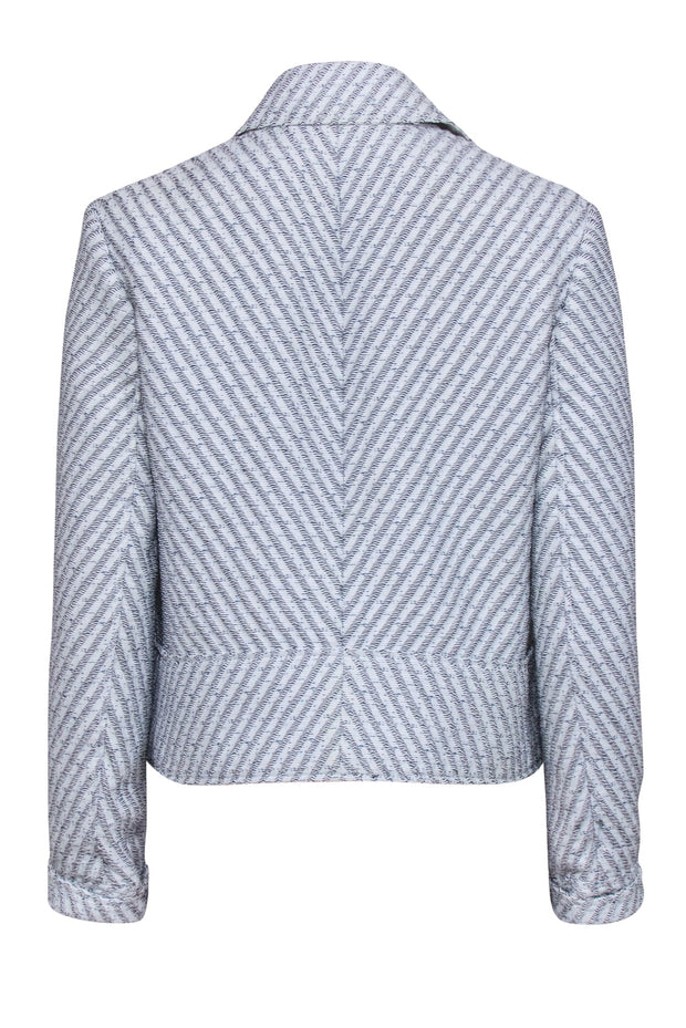 Current Boutique-Theory - White & Blue Textured Tweed Zip Up Moto Style Jacket Sz M