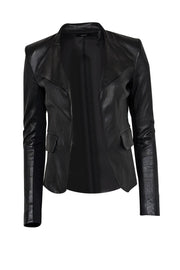 Current Boutique-Theory - Black Leather Blazer Jacket w/ Front Lapels Sz P