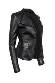 Current Boutique-Theory - Black Leather Blazer Jacket w/ Front Lapels Sz P