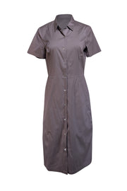 Theory - Dark Green Button Front Poplin Dress Sz 10 - Current Boutique