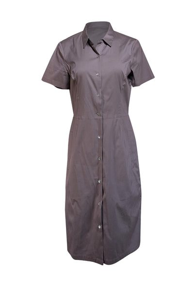 Theory - Dark Green Button Front Poplin Dress Sz 10 - Current Boutique
