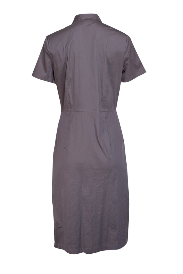 Theory - Dark Green Button Front Poplin Dress Sz 10 - Current Boutique