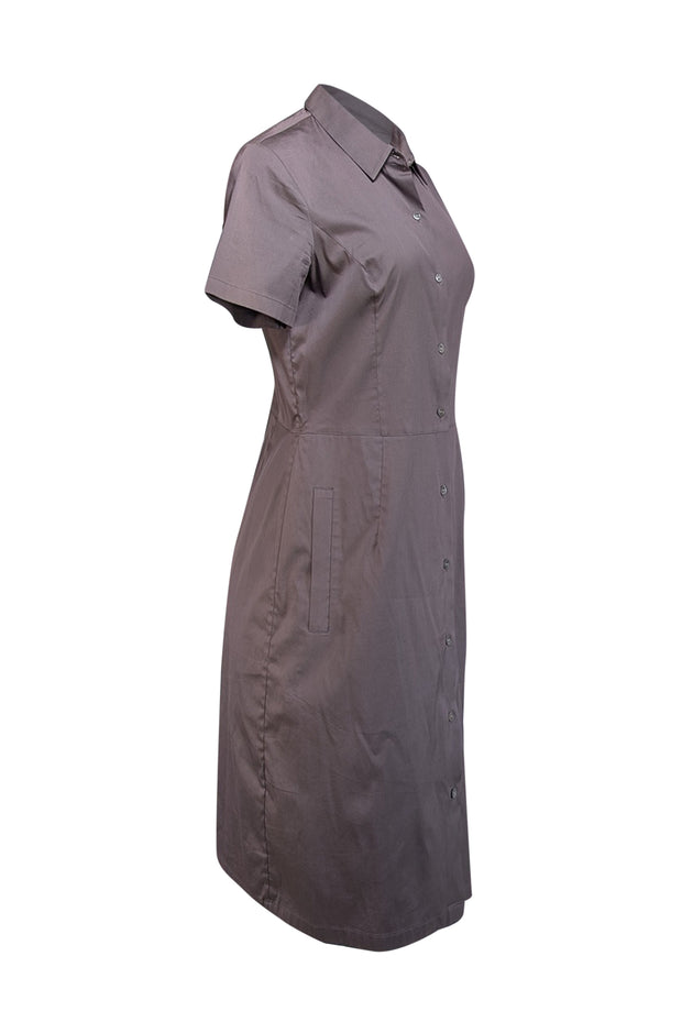 Theory - Dark Green Button Front Poplin Dress Sz 10 - Current Boutique