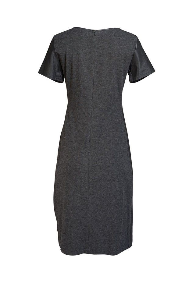 Theory - Grey Knit with Leather Trim shift " Leilana" Dress Sz 10 Theory - Grey Knit with Leather Trim shift " Leilana" Dress Sz 10