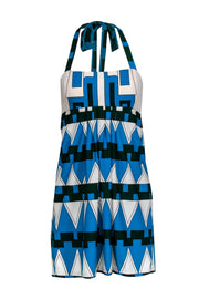 Current Boutique-Tibi - Blue, Green, & Ivory Halter w/ Geometric Print Mini Dress Sz S
