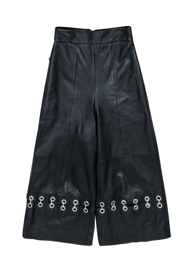 Tibi - Black Leather Wide Leg Pants w/ Silver Detail Sz 0 Tibi - Black Leather Wide Leg Pants w/ Silver Detail Sz 0