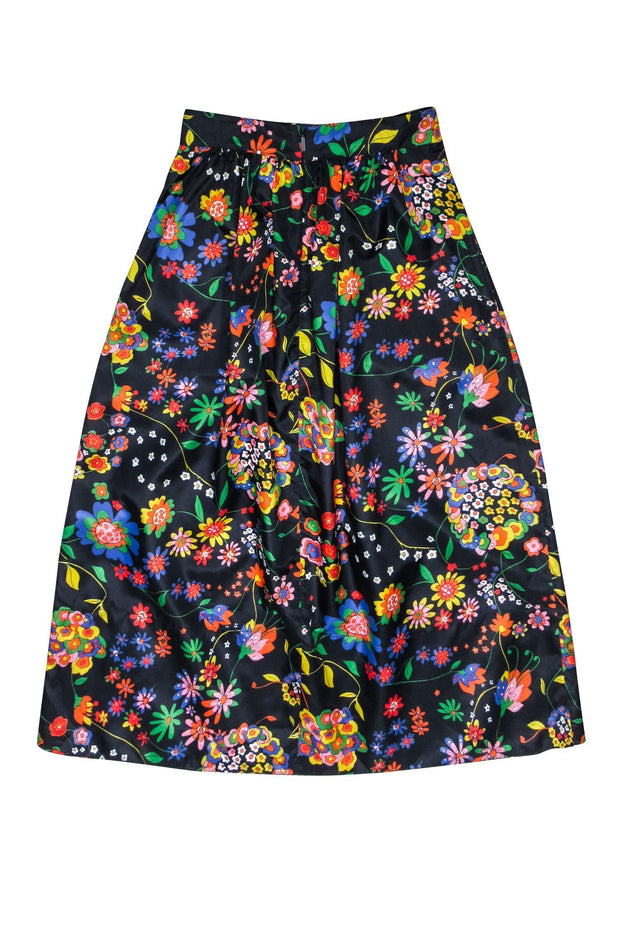 Current Boutique-Tibi - Navy & Multi Color Printed Tech Floral Skirt Sz 4