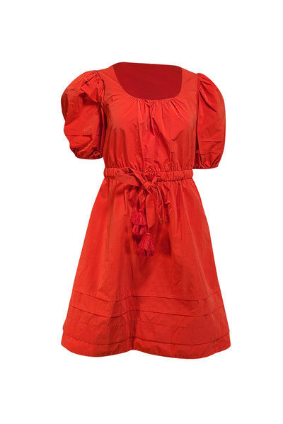 Current Boutique-Toccin (NY) - Bright Red Gabardine Puff Sleeve Dress Sz 4