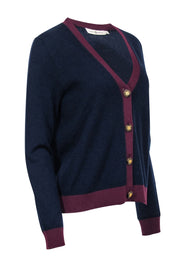 Current Boutique-Tory Burch - Navy & Maroon Cashmere V-neck Cardigan Sz L