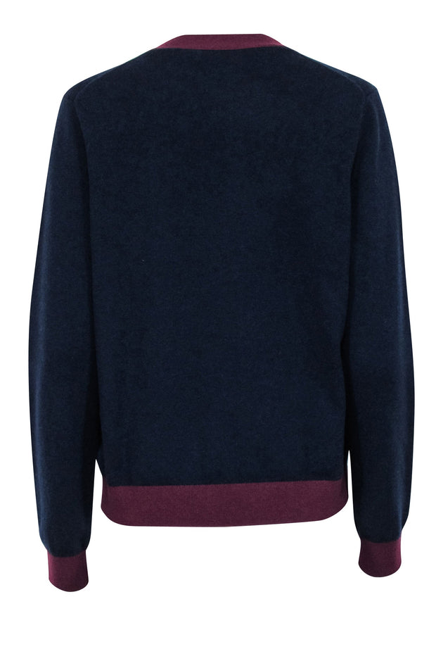 Current Boutique-Tory Burch - Navy & Maroon Cashmere V-neck Cardigan Sz L