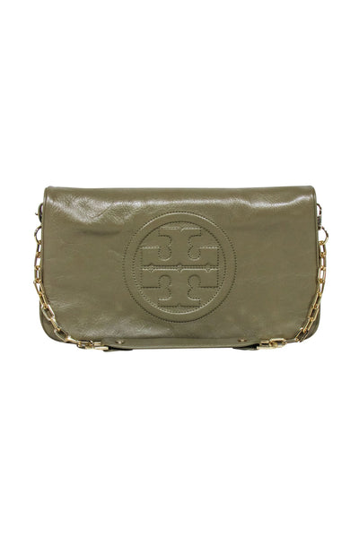 Current Boutique-Tory Burch - Olive Green Fold-Over Leather "Reva" Clutch