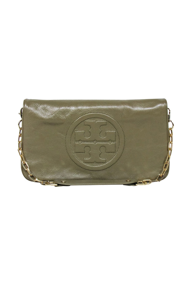 Current Boutique-Tory Burch - Olive Green Fold-Over Leather "Reva" Clutch