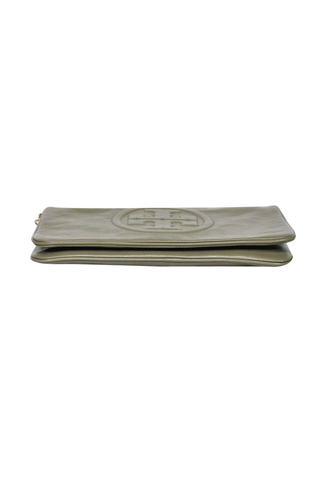 Current Boutique-Tory Burch - Olive Green Fold-Over Leather "Reva" Clutch