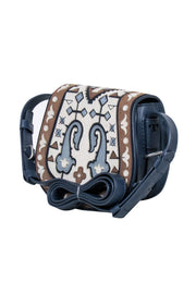 Current Boutique-Tory Burch - Navy, Cream, & Tan Print Leather Crossbody Bag
