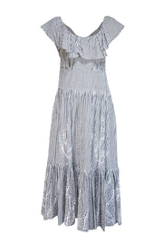 Current Boutique-Tory Burch - Charcoal & White Striped Cotton Dress w/ Eyelet Embroidery Sz 8