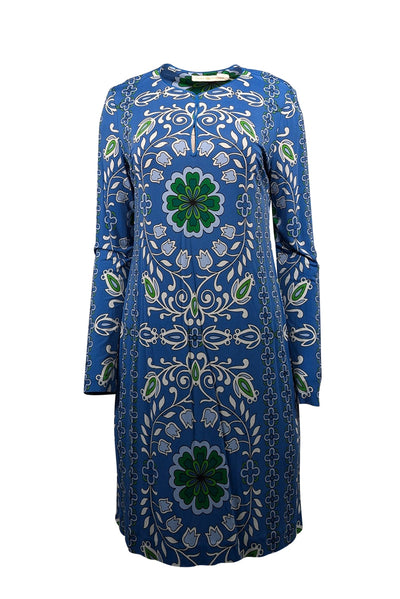 Tory Burch - Blue, Green, & White Paisley Print Silk Jersey Dress Sz L Tory Burch - Blue, Green, & White Paisley Print Silk Jersey Dress Sz L