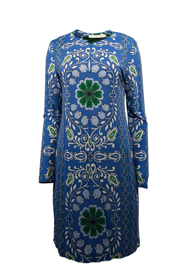 Tory Burch - Blue, Green, & White Paisley Print Silk Jersey Dress Sz L Tory Burch - Blue, Green, & White Paisley Print Silk Jersey Dress Sz L