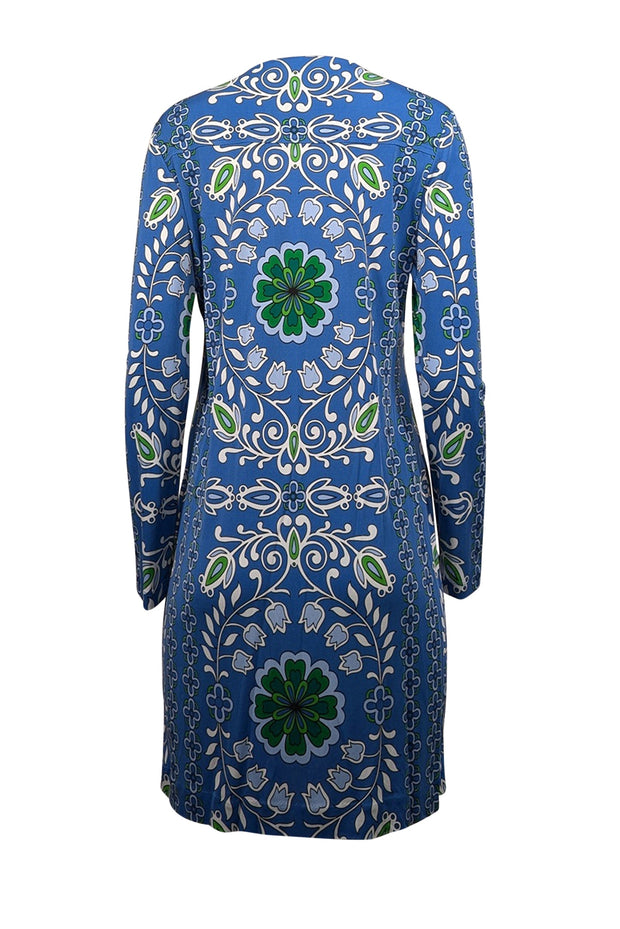 blue and white paisley dress Tory Burch