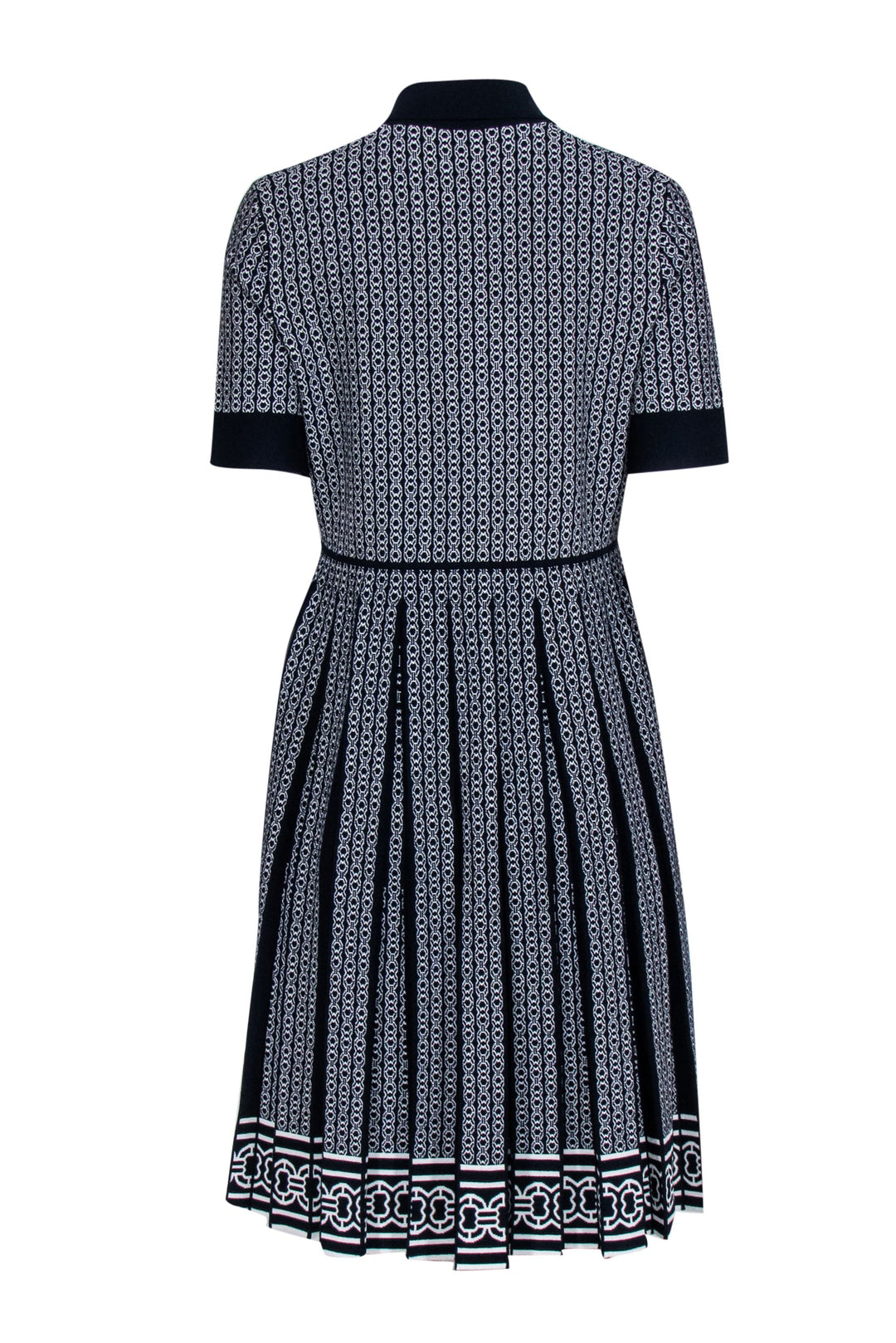 Tory Burch - Navy & Ivory Double Link Patterned Jacquard Dress Sz L Tory Burch - Navy & Ivory Double Link Patterned Jacquard Dress Sz L