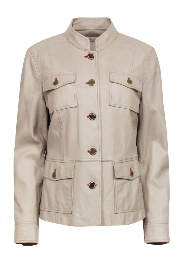 Current Boutique-Tory Burch - Beige Leather "Krista" Utility Jacket Sz 12