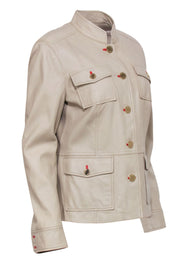 Current Boutique-Tory Burch - Beige Leather "Krista" Utility Jacket Sz 12
