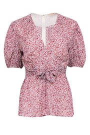 Current Boutique-Tory Burch - Ivory & Salmon Floral Print Puff Sleeve Blouse Sz 10