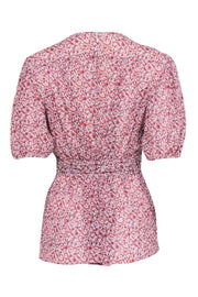 Current Boutique-Tory Burch - Ivory & Salmon Floral Print Puff Sleeve Blouse Sz 10