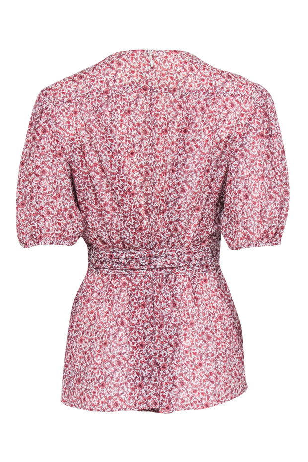 Current Boutique-Tory Burch - Ivory & Salmon Floral Print Puff Sleeve Blouse Sz 10