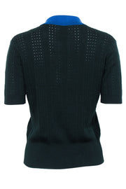 Current Boutique-Tory Burch Sport - Dark Green Knit Polo Top w/ Blue Contrast Collar Sz L