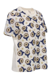 Current Boutique-Tory Burch - Beige, Blue, & Cream Embroidered Print Shirt Sz L