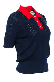 Current Boutique-Tory Burch Sport - Navy Knit Polo Top w/ Red Contrast Collar Sz L