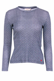 Current Boutique-Tory Burch - Navy & Cream Print Long Sleeve Top Sz S