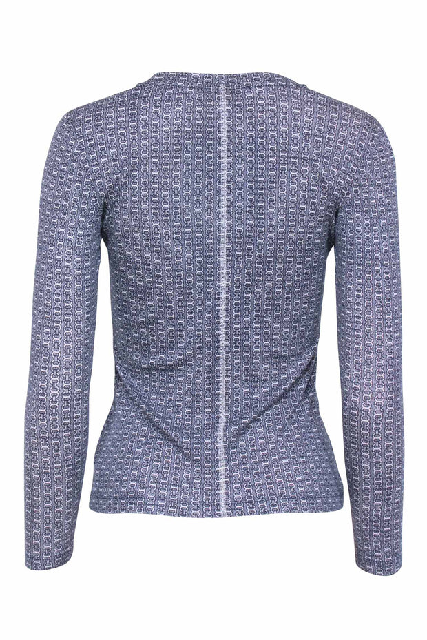 Current Boutique-Tory Burch - Navy & Cream Print Long Sleeve Top Sz S
