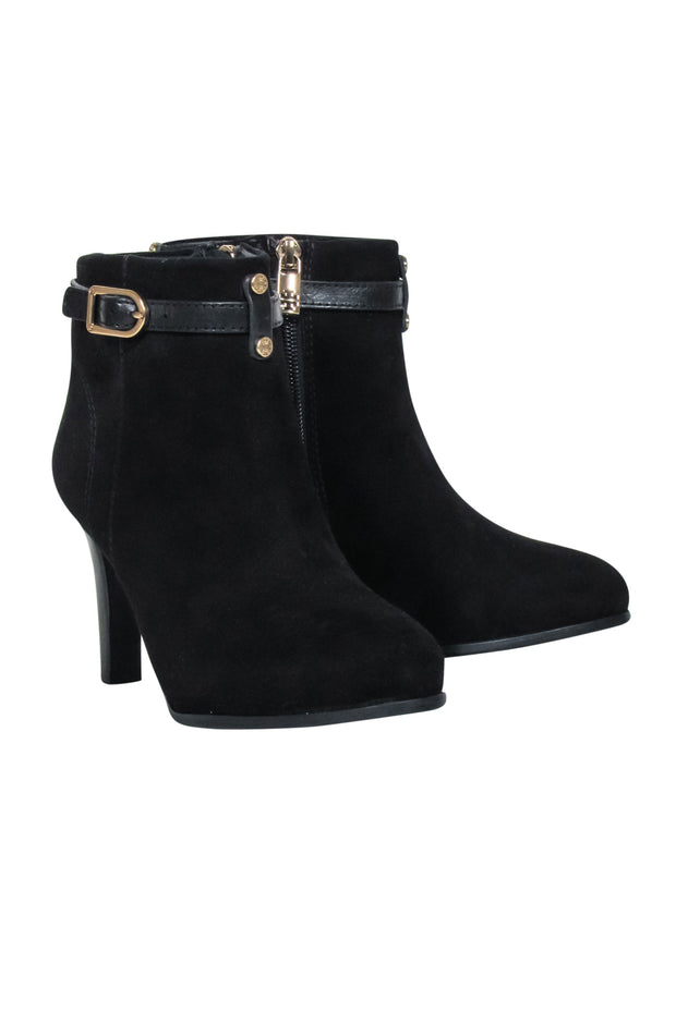 Current Boutique-Tory Burch - Black Suede Ankle Buckle Detail Short Boot Sz 5.5