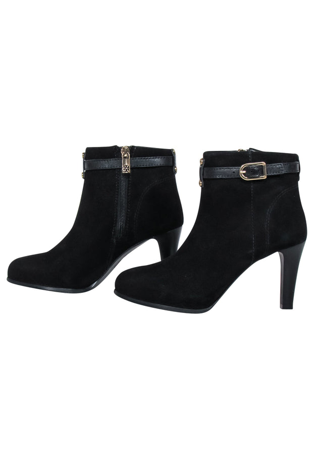 Current Boutique-Tory Burch - Black Suede Ankle Buckle Detail Short Boot Sz 5.5